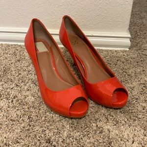 Vince Camuto pink heels with open toe.